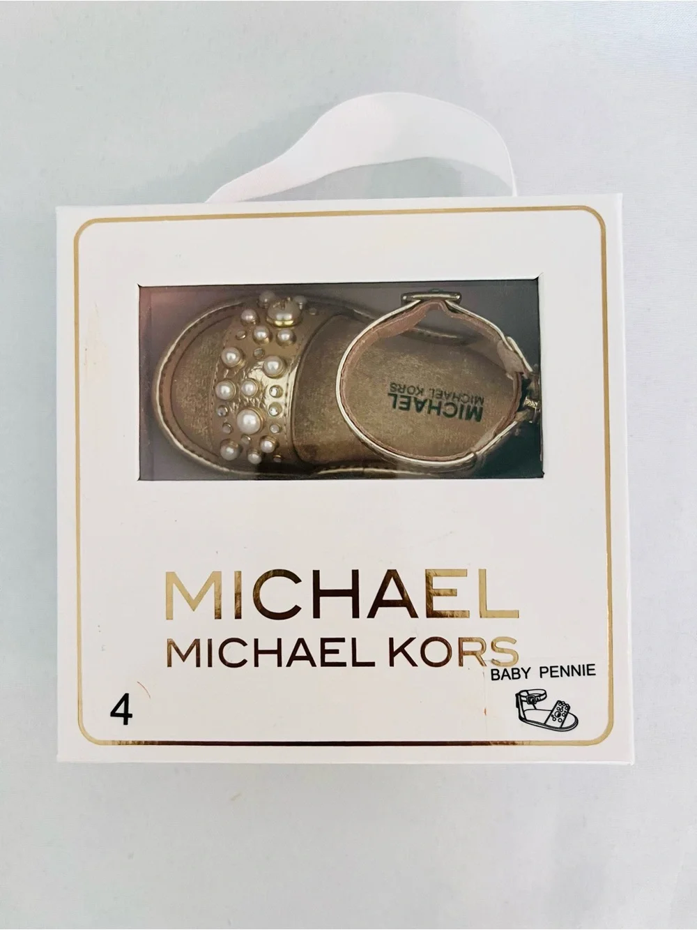 👶✨ Michael Kors Baby Girls Gold Pearl Embellished Sandals – New✨